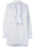 Plan C Striped Ruffled Shirt - White