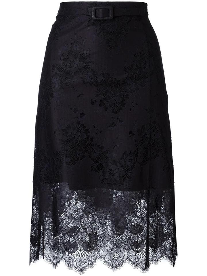 Carven Scalloped Hem Lace Skirt, Women's, Size: 36, Black, Cotton/nylon/acetate/silk