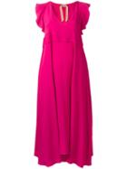 No21 Long Ruffle Trim Dress, Women's, Size: 42, Pink/purple, Silk/acetate