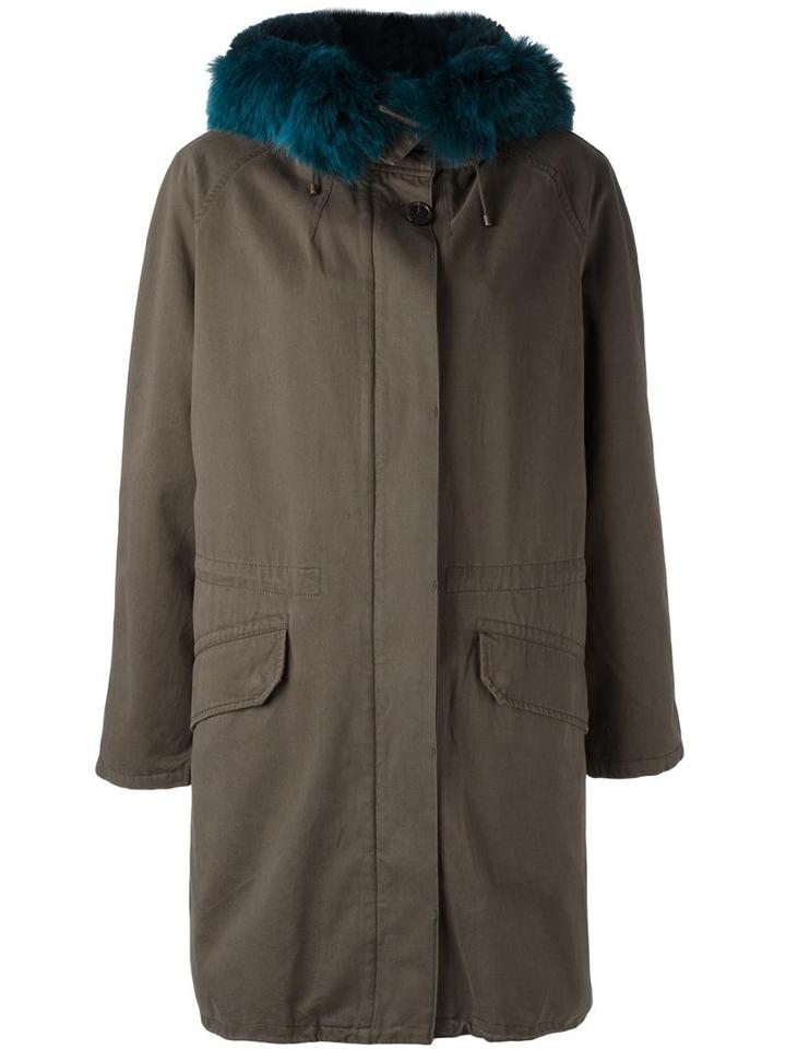Army Yves Salomon Rabbit Fur Lined Parka, Women's, Size: 36, Green, Cotton/rabbit Fur