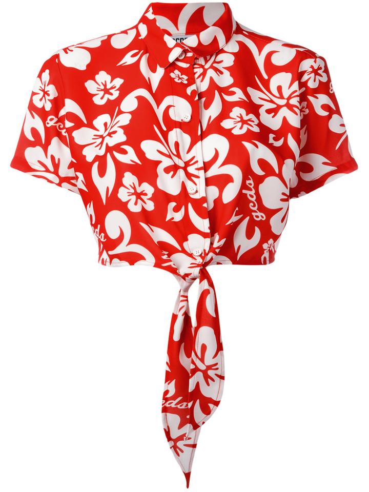 Gcds - Floral Print Cropped Shirt - Women - Cotton - S, Red, Cotton