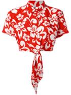Gcds - Floral Print Cropped Shirt - Women - Cotton - S, Red, Cotton