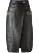 Philipp Plein Wrap Pencil Skirt, Women's, Size: M, Black, Acetate/polyester/lamb Skin