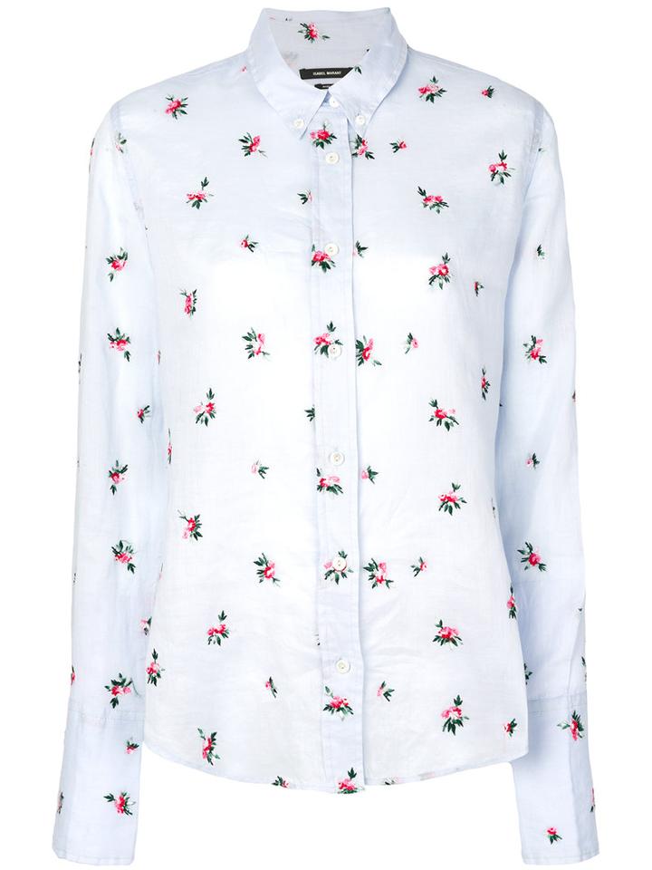 Isabel Marant - Uliana Floral-embroidered Shirt - Women - Ramie - 42, Blue, Ramie