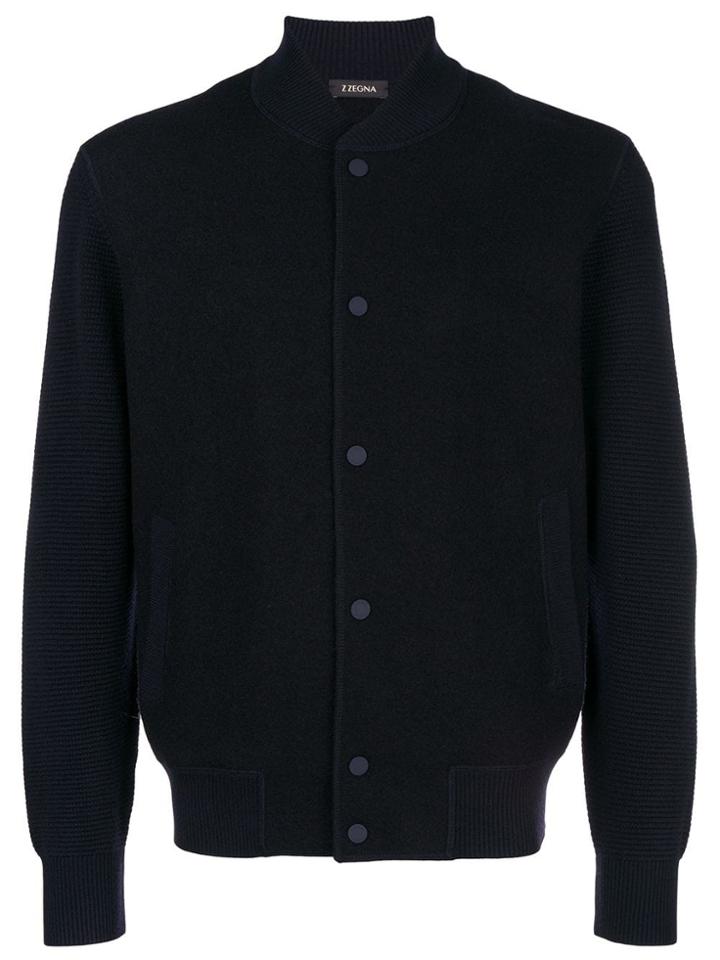 Z Zegna Buttoned Logo Patch Cardigan - Blue