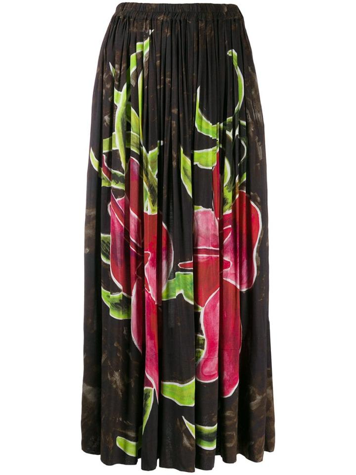 Vivienne Westwood Pre-owned Pleated Floral Maxi Skirt - Black
