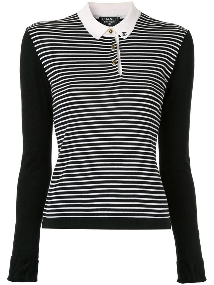 Chanel Pre-owned Knitted Striped Blouse - Black