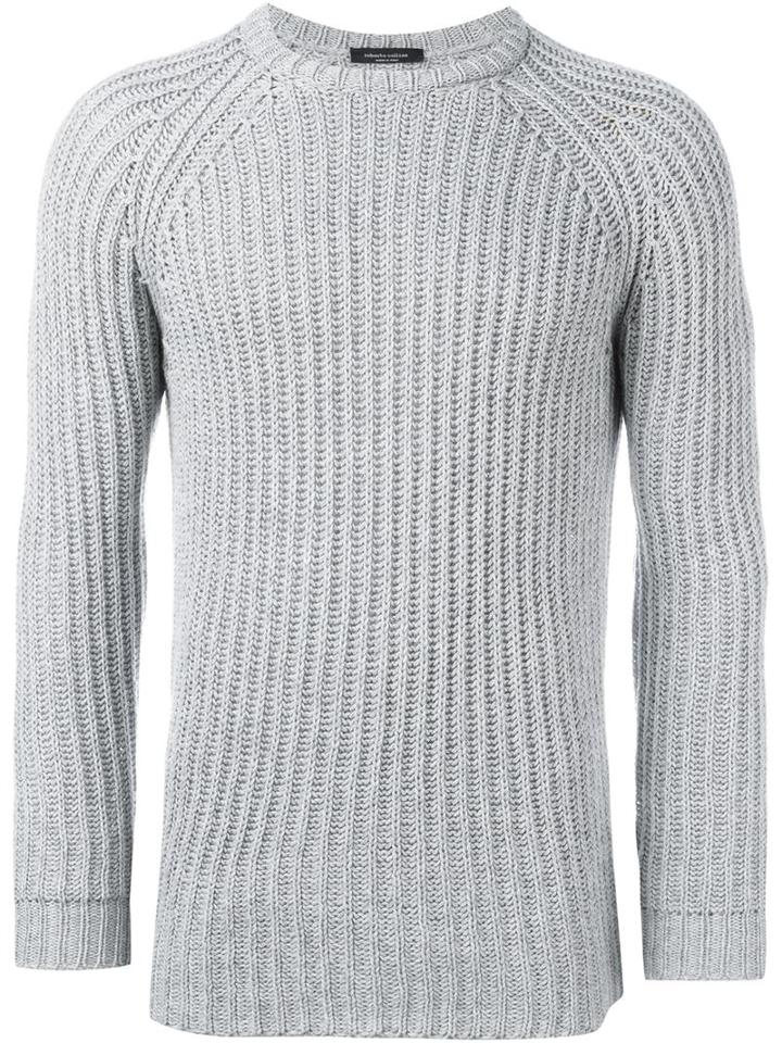 Roberto Collina Cable Knit Fitted Jumper, Men's, Size: 48, Grey, Cotton