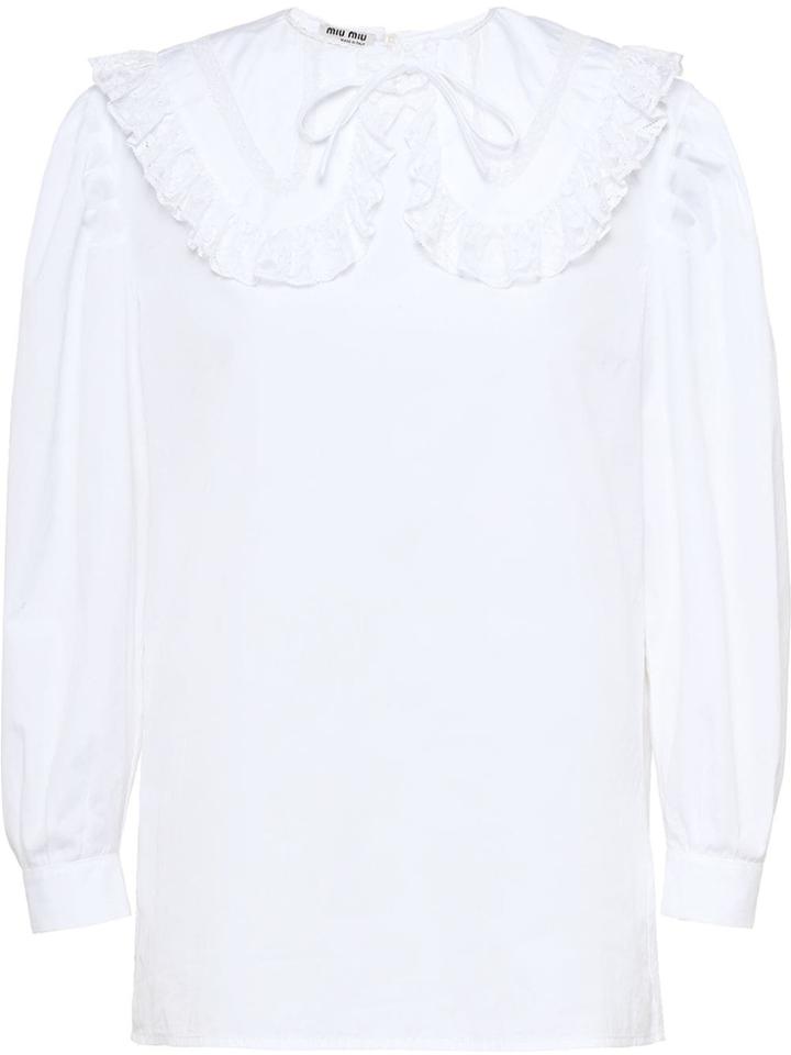 Miu Miu Poplin And Lace Top - White