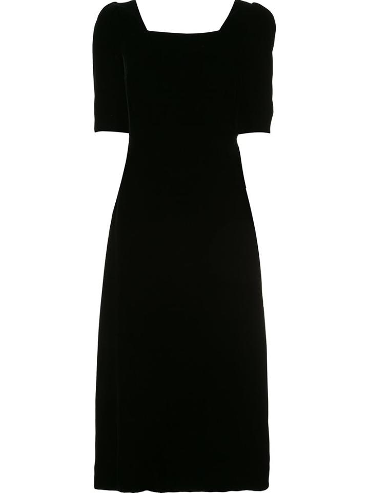 Saint Laurent 70's Square Neck Midi Dress, Women's, Size: 40, Black, Silk/viscose/cupro