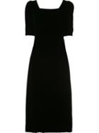 Saint Laurent 70's Square Neck Midi Dress, Women's, Size: 40, Black, Silk/viscose/cupro