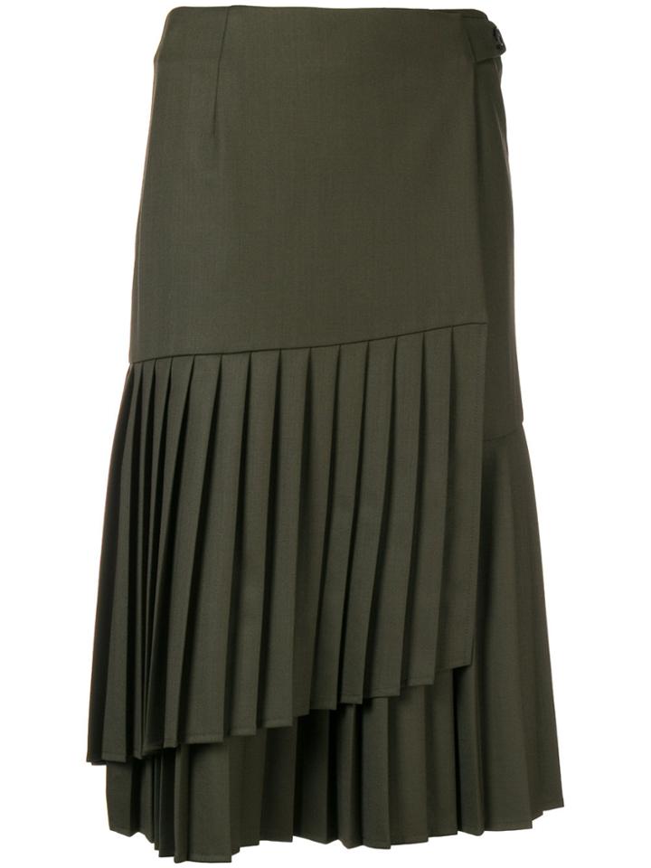 P.a.r.o.s.h. Asymmetric Pleated Skirt - Green