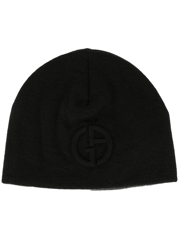 Giorgio Armani Embossed Logo Beanie - Black