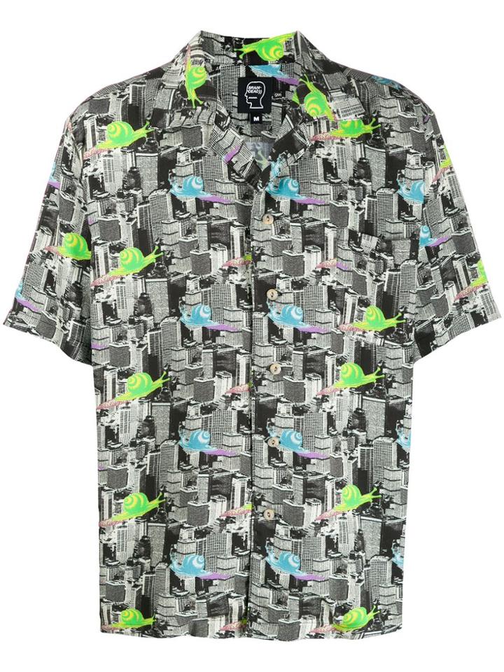 Brain Dead Snail-print Bowling Shirt - Black