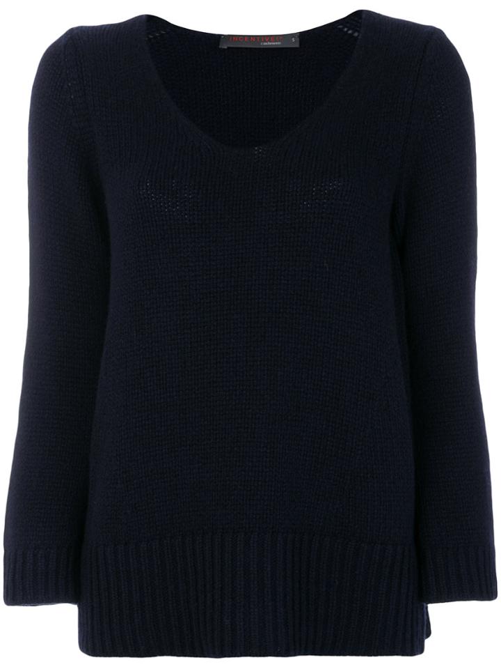 Incentive! Cashmere V-neck Sweater - Blue