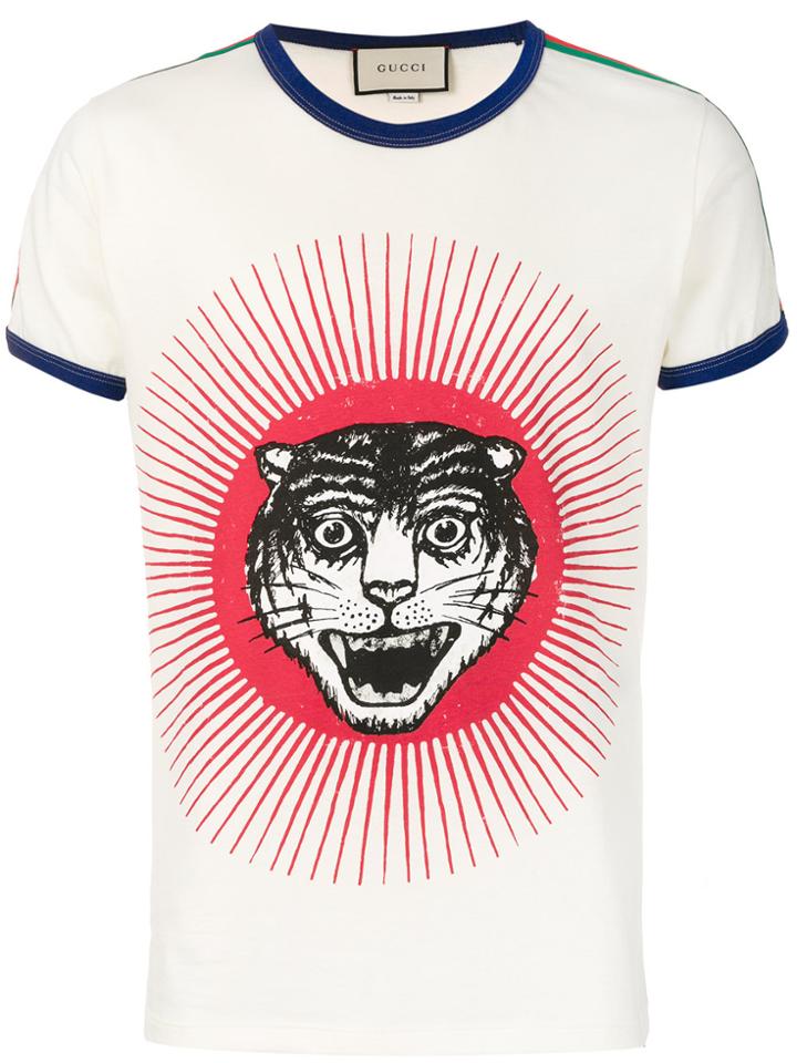 Gucci Tiger Print T-shirt - Nude & Neutrals