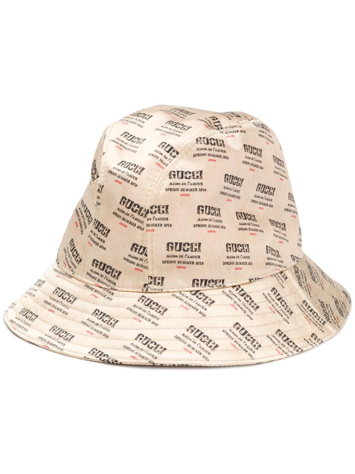 Gucci Logo Stamped Bucket Hat - Nude & Neutrals