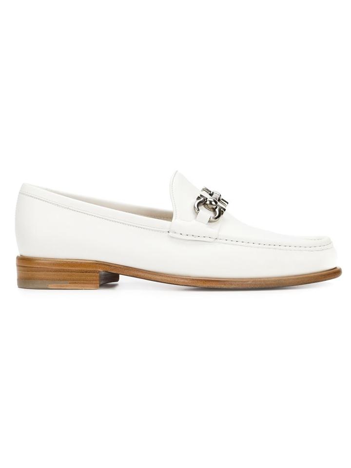 Salvatore Ferragamo Mason Loafers, Women's, Size: 39.5, White, Calf Leather/leather