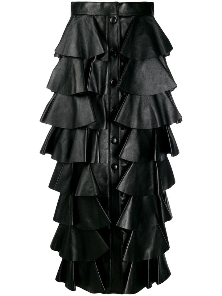 Saint Laurent Long Tiered Ruffle Skirt - Black