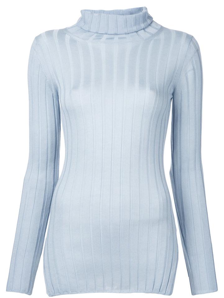 Cityshop Ribbed Turtle Neck Sweater, Women's, Blue, Tencel/wool