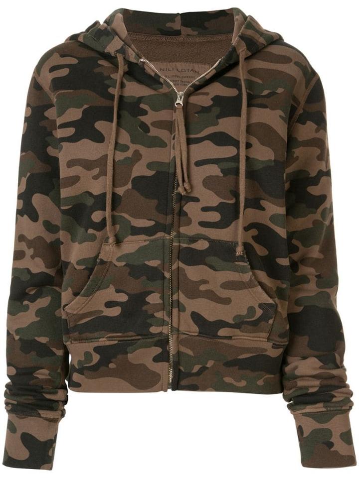 Nili Lotan Camouflage Print Zipped Hoodie - Green