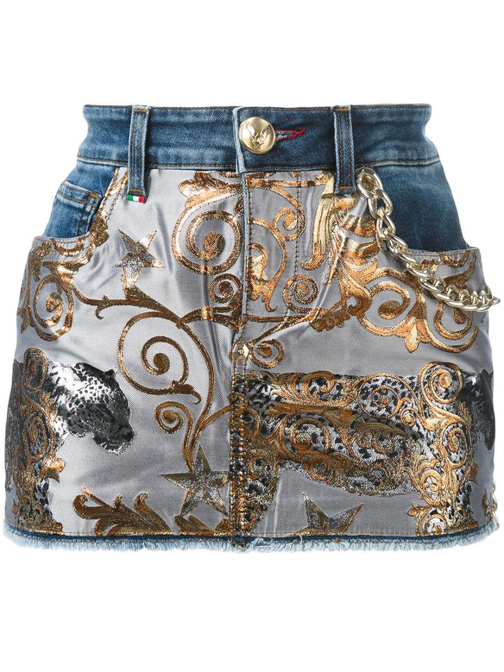 Philipp Plein - Denim Tiger Jacquard Mini Skirt - Women - Cotton/polyester/spandex/elastane - 25, Black, Cotton/polyester/spandex/elastane