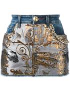 Philipp Plein - Denim Tiger Jacquard Mini Skirt - Women - Cotton/polyester/spandex/elastane - 25, Black, Cotton/polyester/spandex/elastane