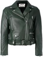 Acne Studios Waist Strap Biker Jacket, Women's, Size: 40, Green, Cotton/lamb Skin/viscose