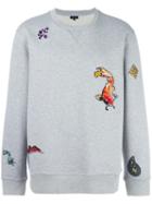 Lanvin Embroidered Fish Detail Sweatshirt, Men's, Size: Large, Grey, Cotton