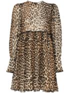 Ganni Leopard Print Mini Dress - Black