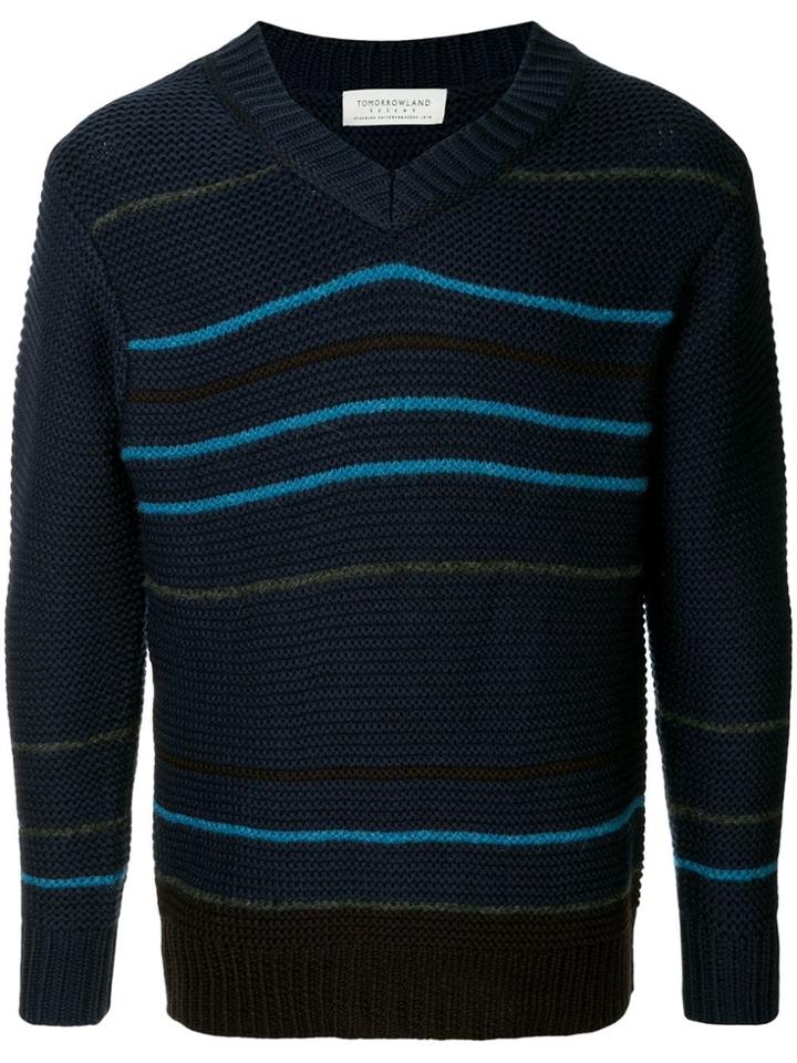 Tomorrowland Striped Embroidered Sweater - Blue