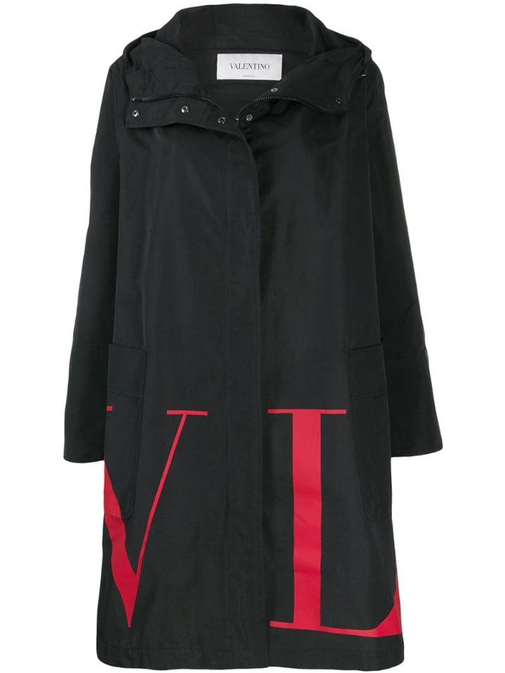Valentino Vltn Logo Print Parka Coat - Black