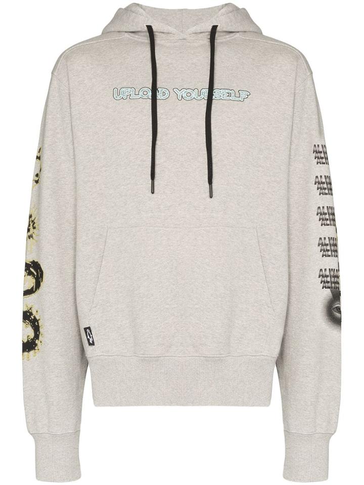 Liam Hodges Contrast Printed Drawstring Hoodie - Grey