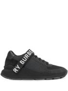 Burberry Logo Detail Leather, Nubuck And Mesh Sneakers - Black