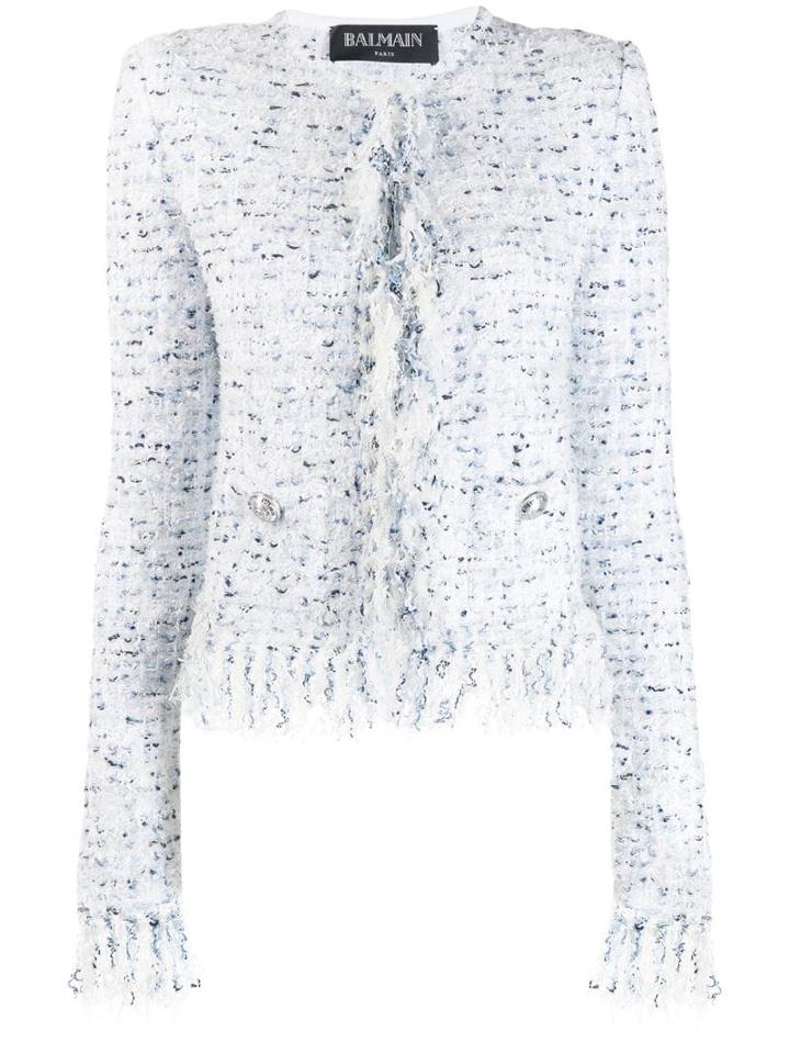 Balmain Fringe-trimmed Tweed Jacket - White