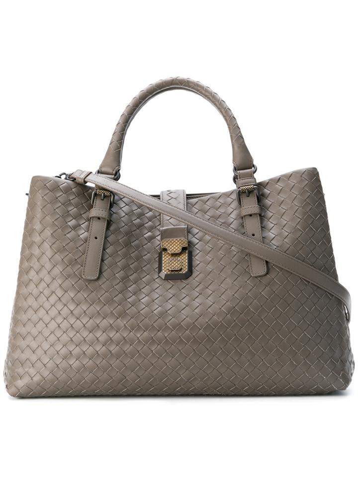 Bottega Veneta Steel Intrecciato Calf Medium Roma Bag - Grey