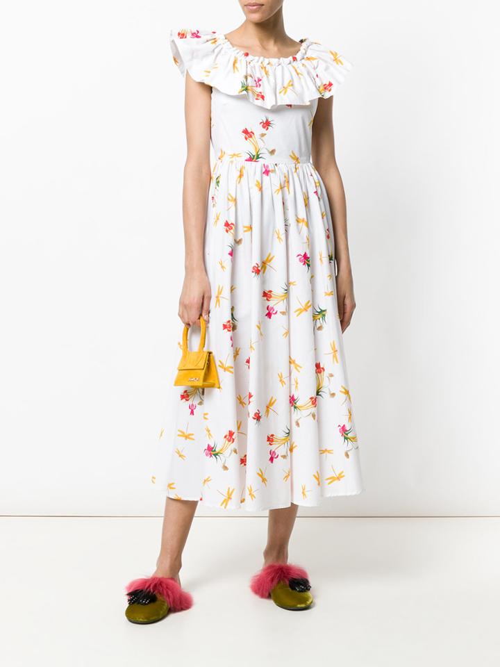 Vivetta Ruffled Neck Midi Dress - White