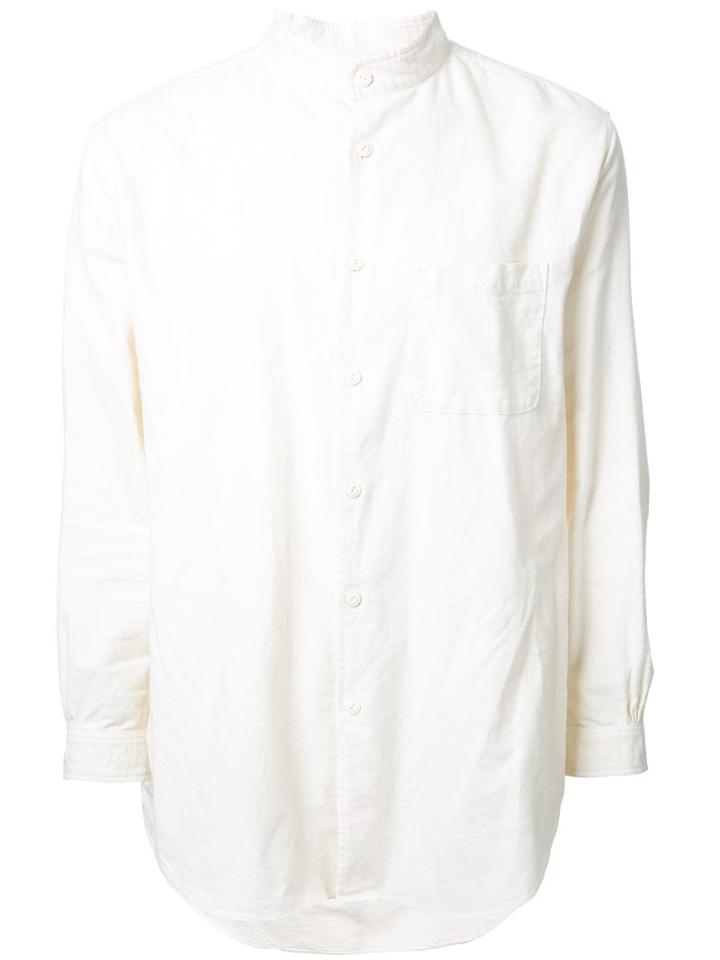 Gold Flannel Band Collar Shirt, Men's, Size: Large, White, Cotton