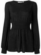 Agnona Gathered Waist Blouse, Women's, Size: 42, Black, Silk/elastodiene/polyamide/cashmere