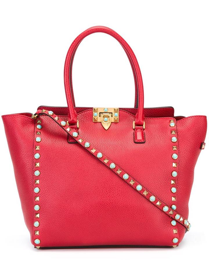 Valentino 'rockstud Rolling' Trapeze Tote, Women's, Red