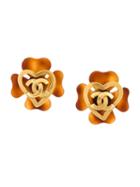 Chanel Vintage Clover Heart Cc Clip-on Earrings