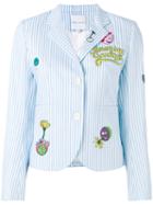 Mira Mikati - Cartoon Patch Striped Jacket - Women - Cotton/acetate/cupro - 38, Blue, Cotton/acetate/cupro