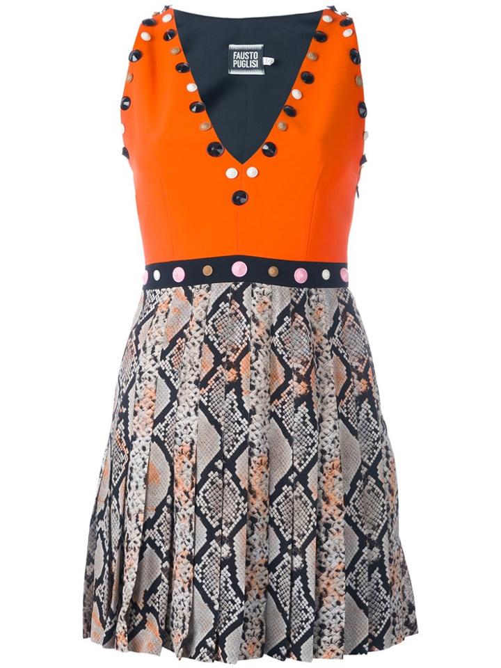 Fausto Puglisi Embellished Snakeskin Effect Dress - Yellow & Orange