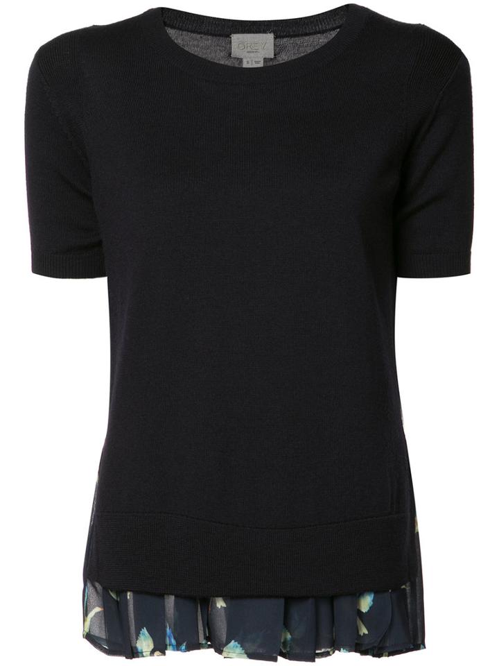 Grey Jason Wu - Pleated Trim Top - Women - Silk/wool - M, Blue, Silk/wool