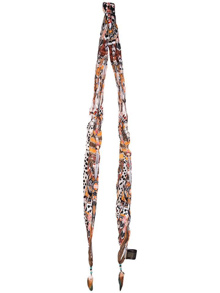 Roberto Cavalli - Feather-trimmed Printed Scarf - Women - Silk/rooster Feathers - One Size, Silk/rooster Feathers