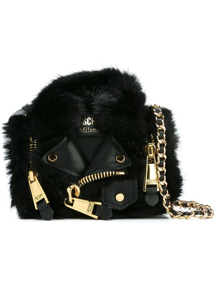 Moschino Faux Fur Biker Crossbody Bag