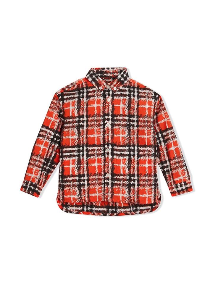 Burberry Kids Scribble Check Button-down Collar Shirt - Red