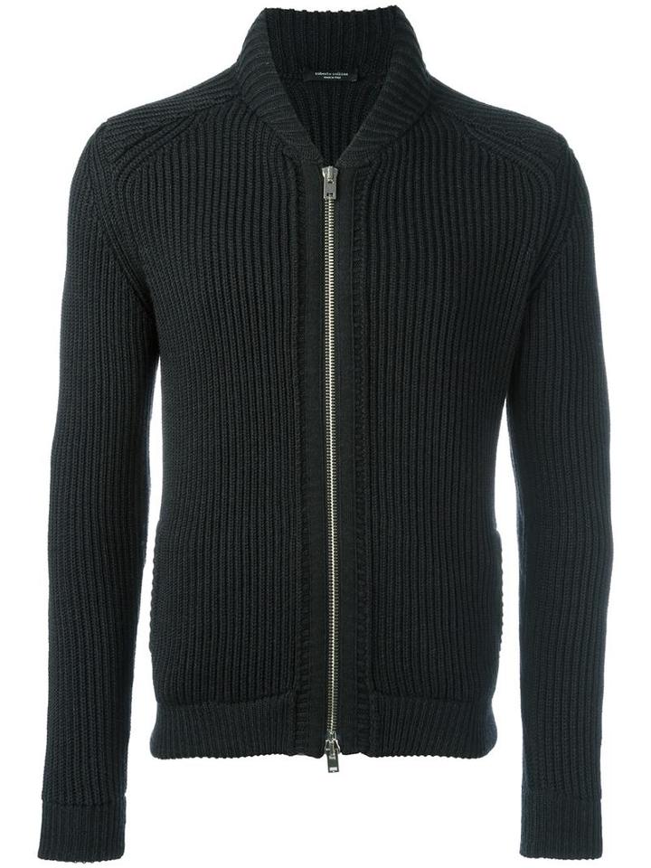 Roberto Collina Zipped Ribbed Cardigan, Men's, Size: 48, Black, Cashmere