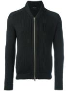 Roberto Collina Zipped Ribbed Cardigan, Men's, Size: 48, Black, Cashmere