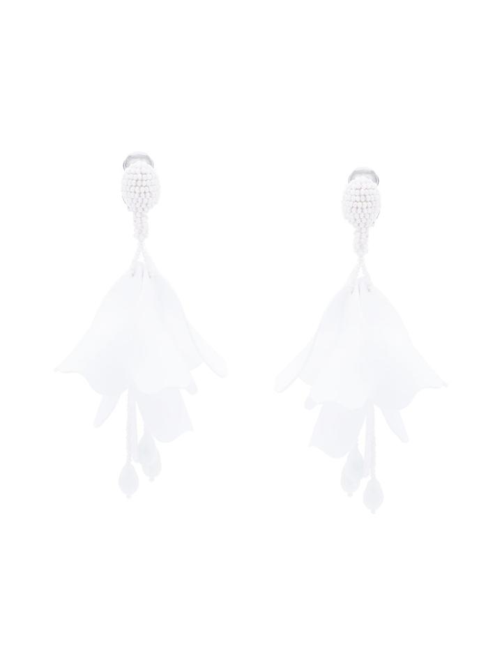 Oscar De La Renta Drop Flower Earrings - White